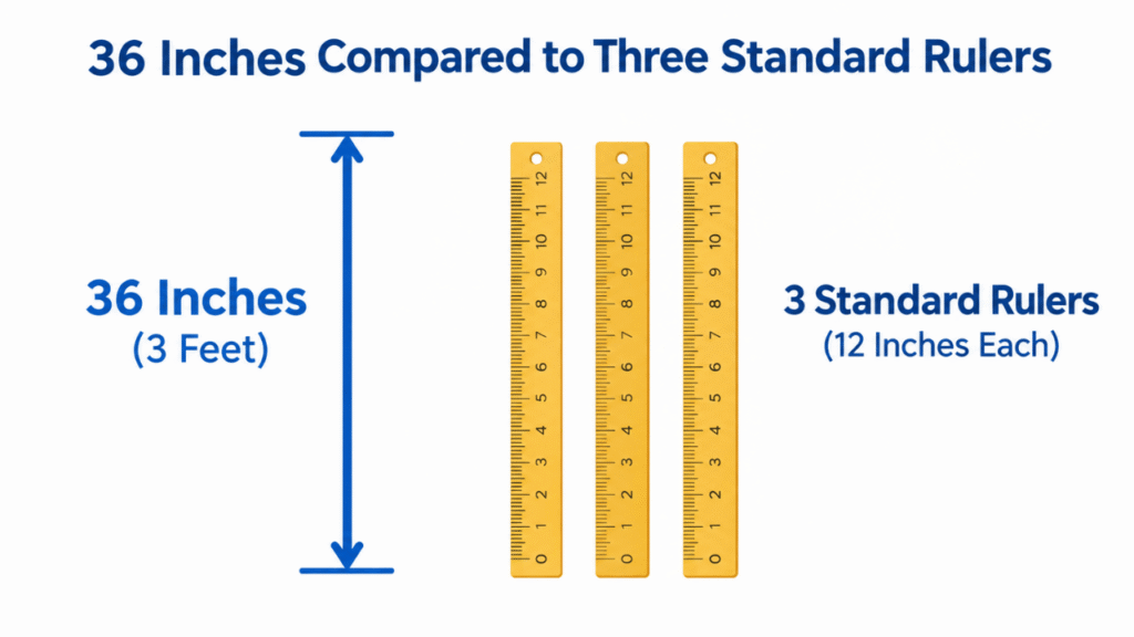 Simple infographic comparing 36 inches (3 feet) with three standard 12-inch rulers placed side by side.