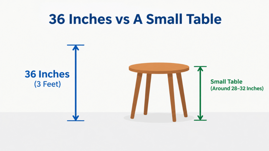 Simple comparison of 36 inches (3 feet) with a small table measuring approximately 28–32 inches tall.