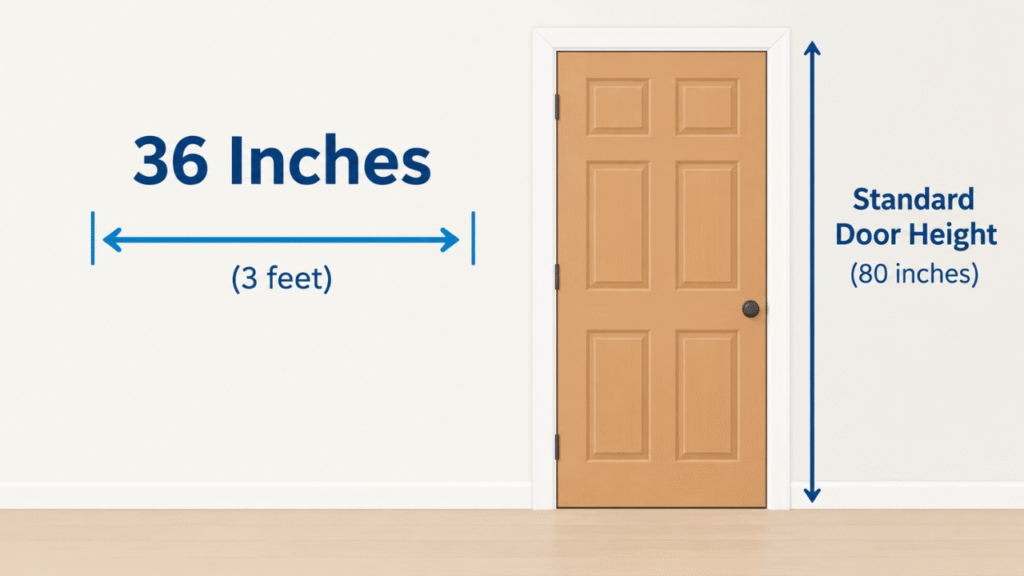Simple comparison showing 36 inches (3 feet) beside a standard 80-inch door.