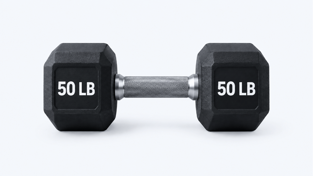 A 50 Pound Dumbbell or Weight Plate
