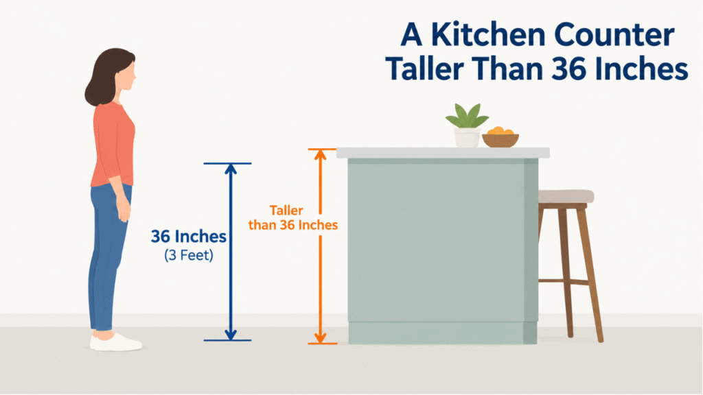 Simple illustration comparing a 36-inch height with a kitchen counter that is taller than 36 inches.