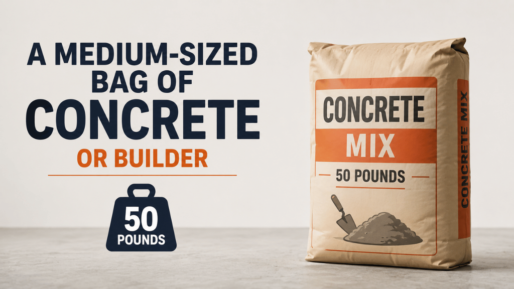A medium-sized 50-pound bag of concrete mix shown with a simple weight icon and title text.