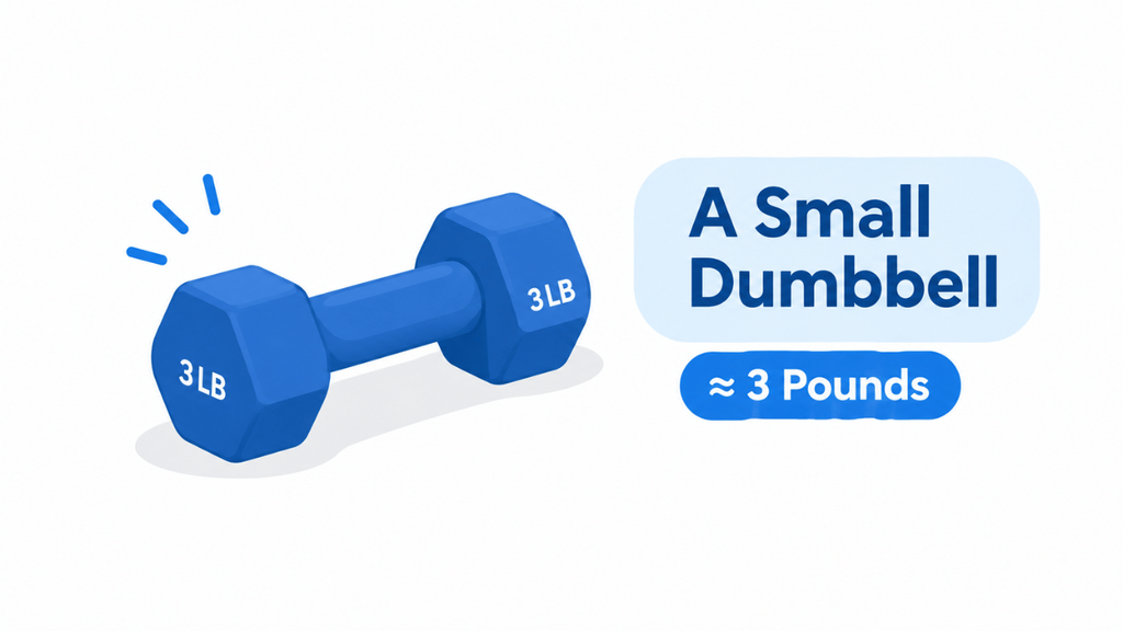 Simple illustration of a small 3-pound dumbbell with a label showing its approximate weight.