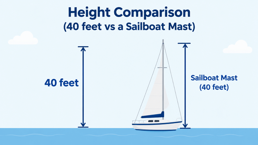 40 feet compared to a sailboat mast, showing a simple height comparison with a 40-foot measurement marker.