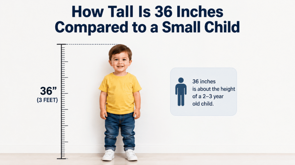 How tall is 36 inches compared to a small child, showing a 36-inch measurement alongside a young child for easy height comparison.